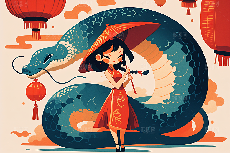 新年生肖蛇蛇年主题插画素材