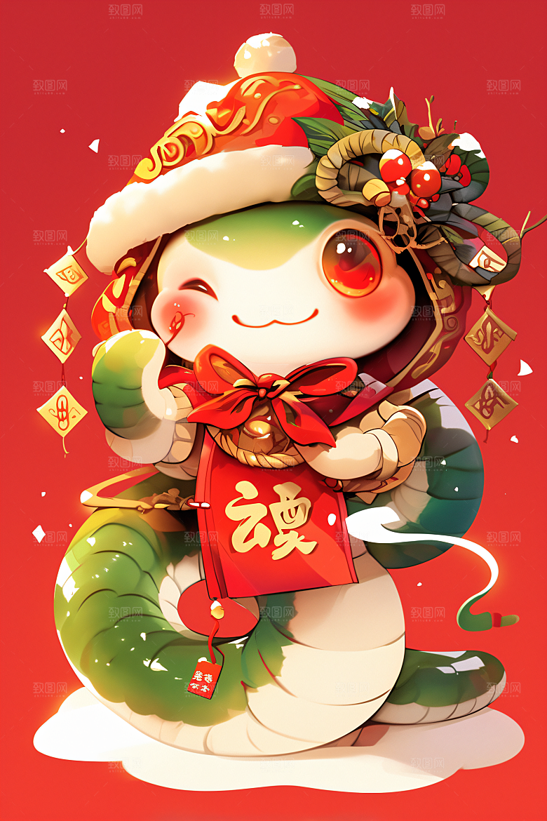 新年生肖蛇插画春节素材