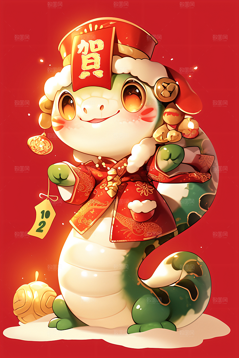 新年生肖蛇插画二十四生肖素材