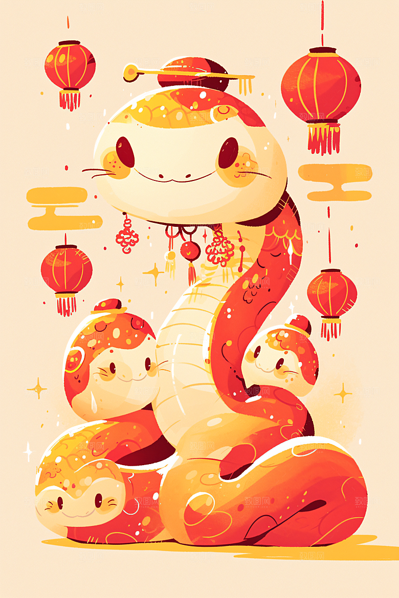 新年生肖蛇插画卡通素材