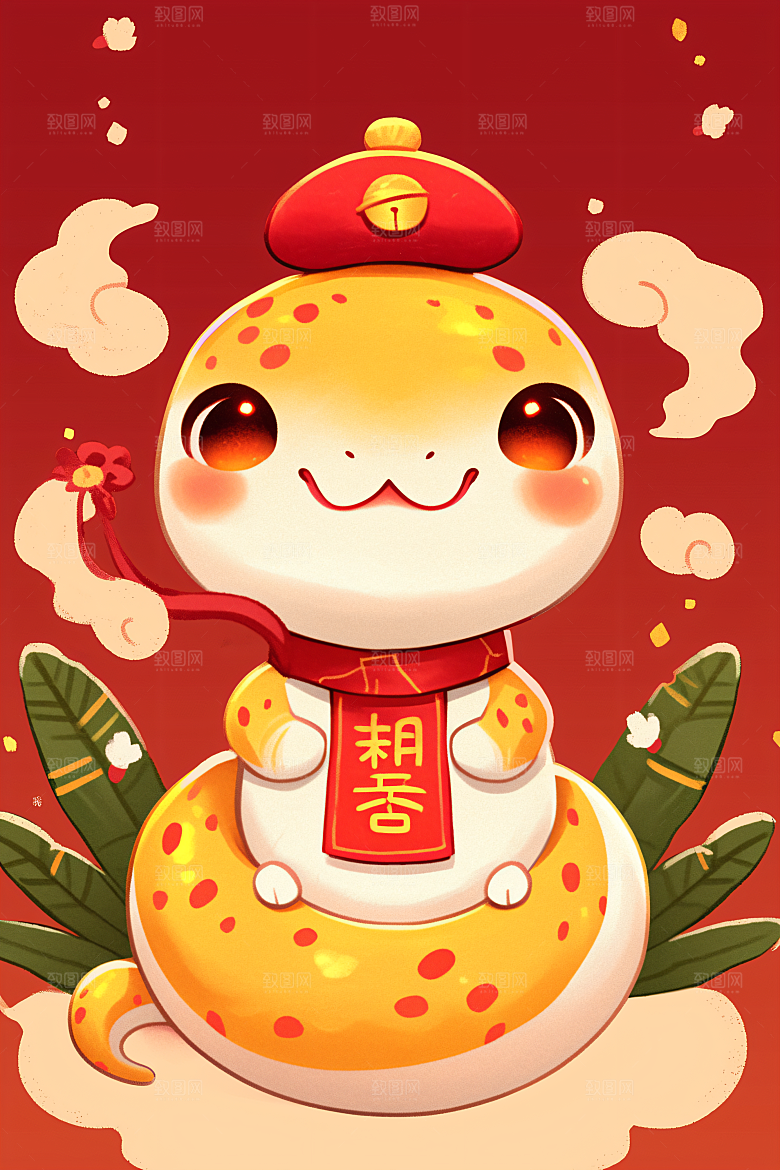 新年生肖蛇插画吉祥如意素材