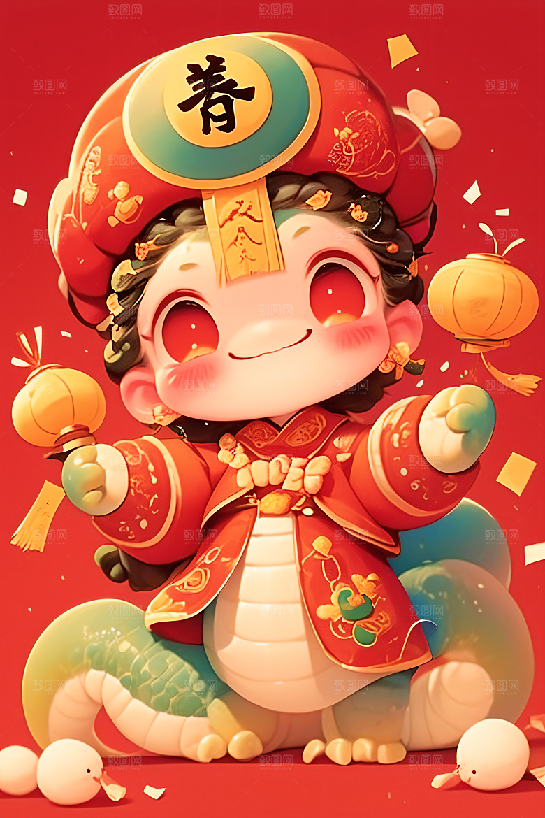 新年生肖蛇吉祥如意插画素材