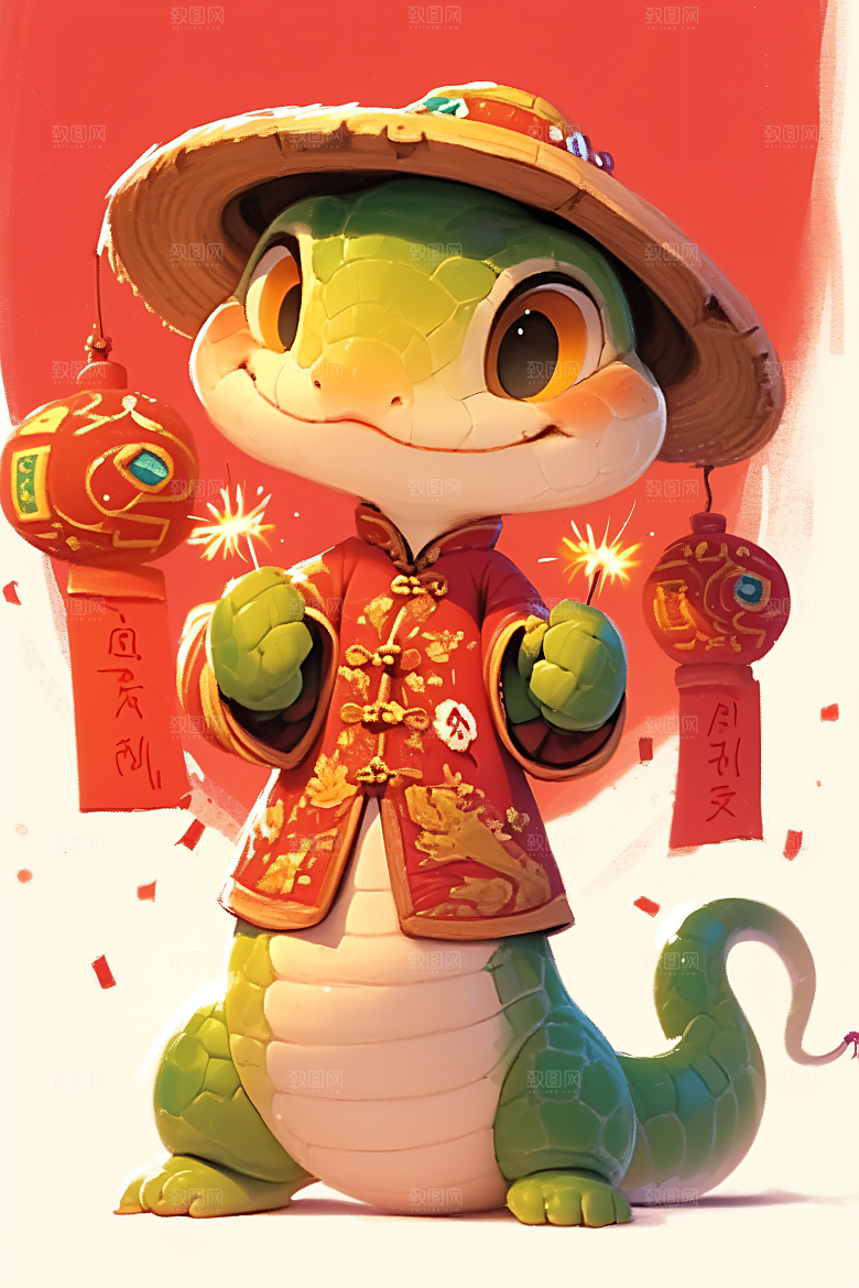 新年生肖蛇过年插画素材