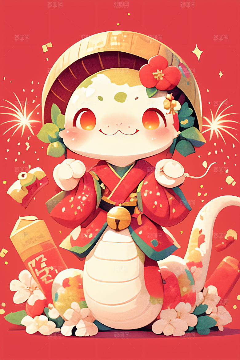 新年生肖蛇插画过年素材