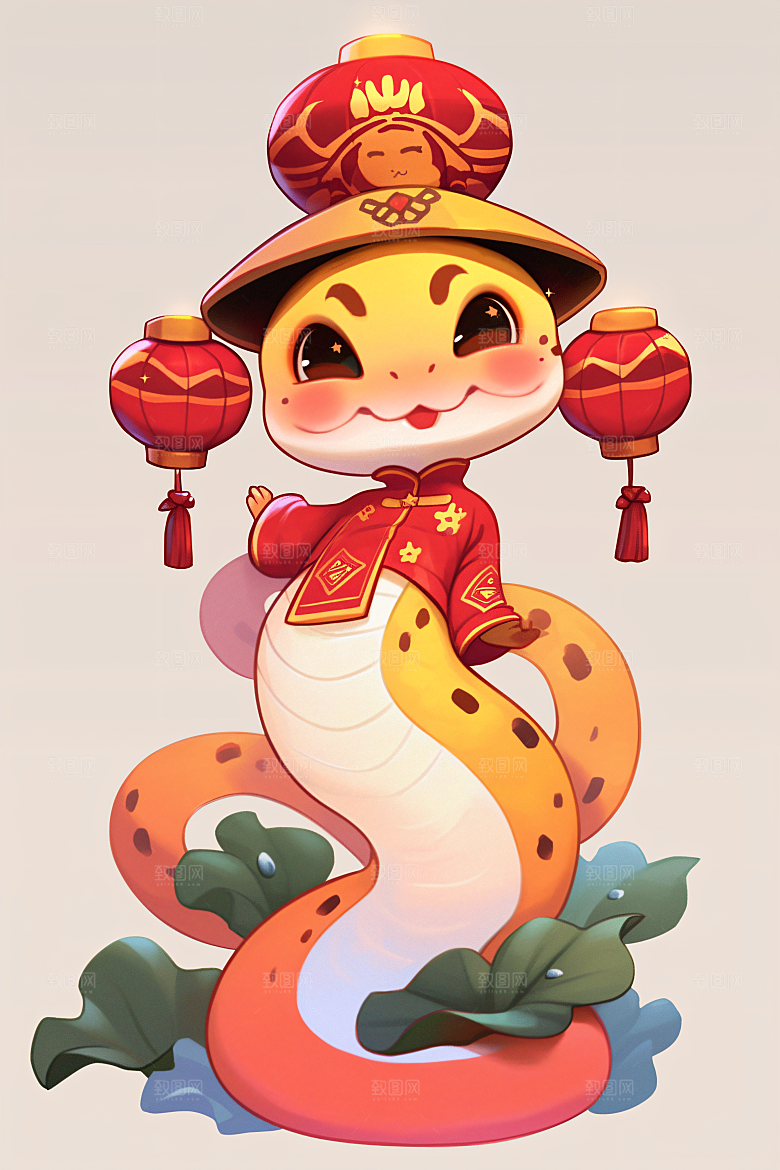 新年生肖蛇插画蛇拟人素材