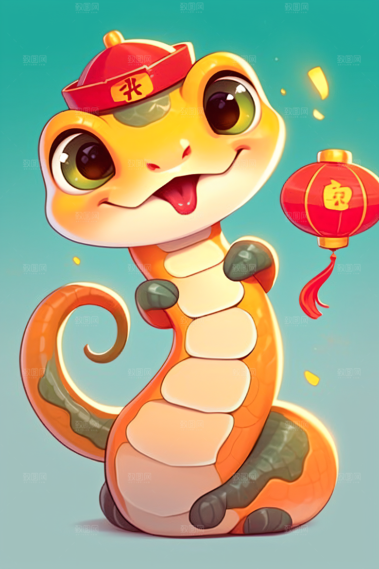 新年生肖蛇插画二十四生肖素材