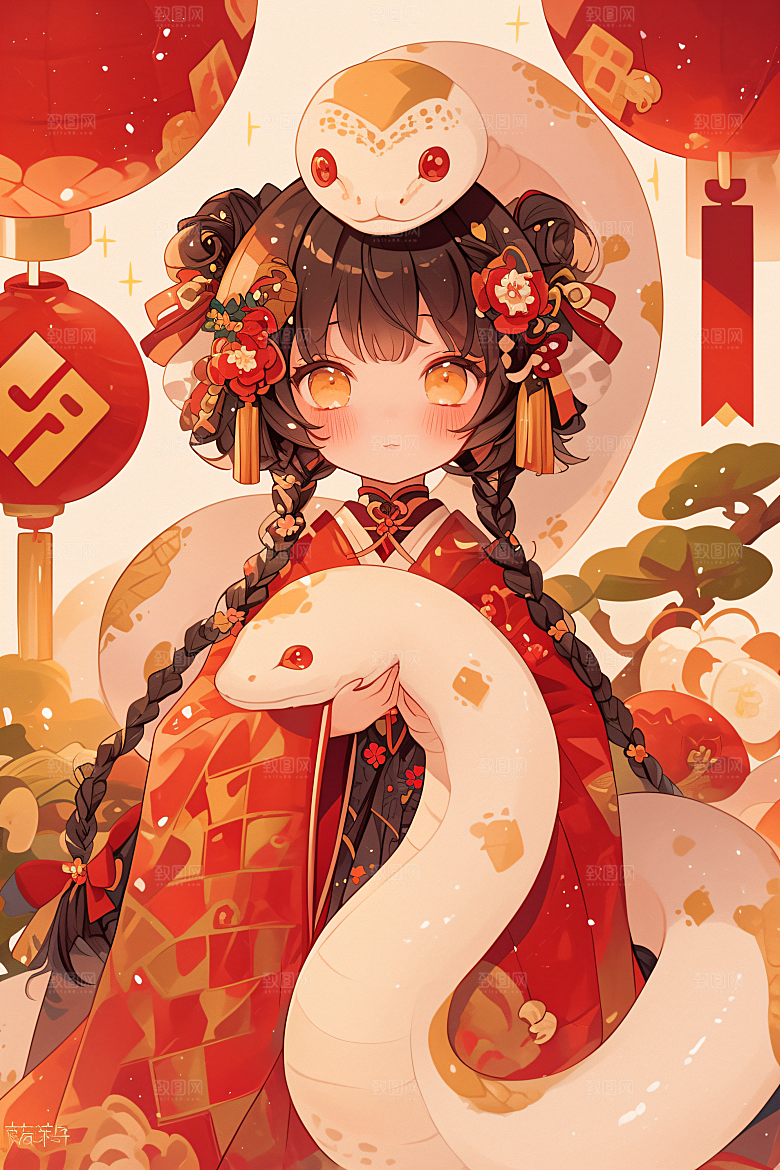 新年生肖蛇蛇拟人春节素材
