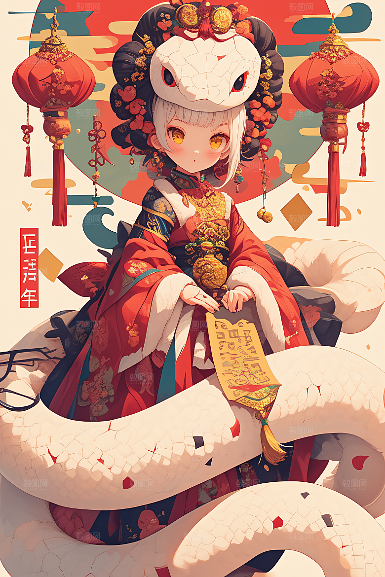 新年生肖蛇插画春节素材