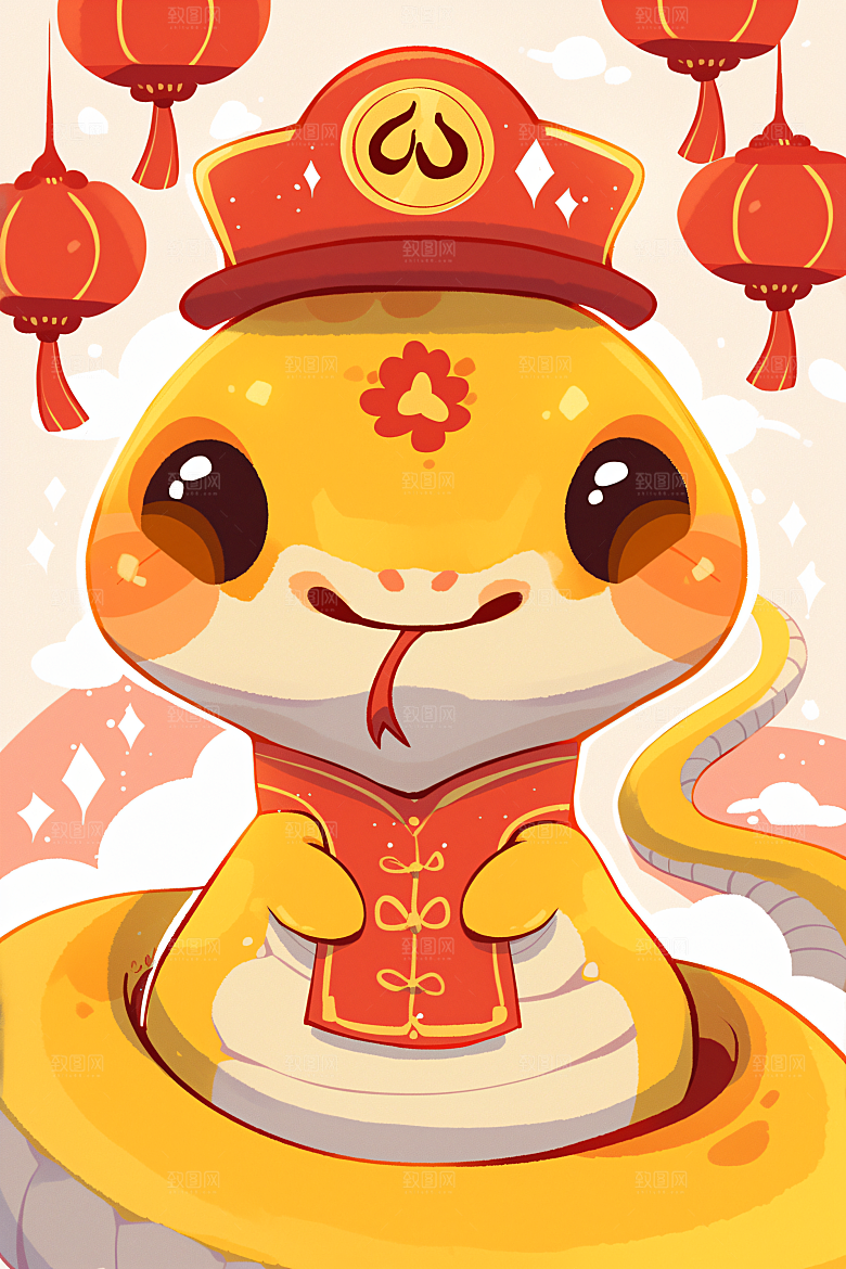 新年生肖蛇插画过年素材