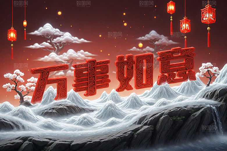 新年祝福3D喜庆艺术字