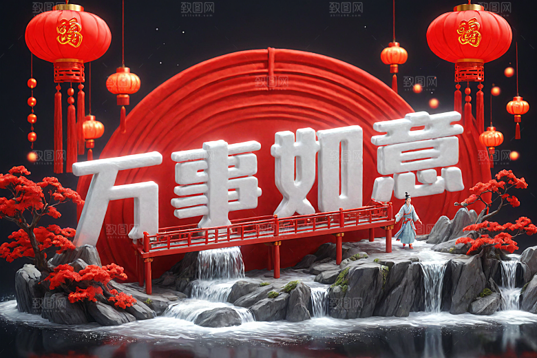 新年祝福新年立体艺术字