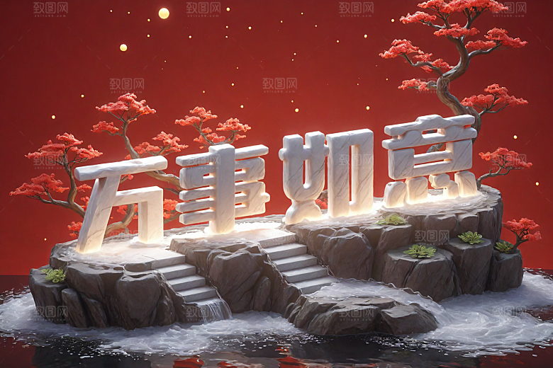 新年祝福新年立体艺术字