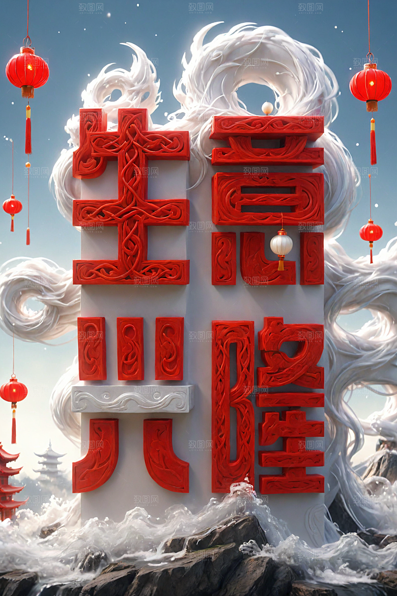 新年祝福春节立体艺术字
