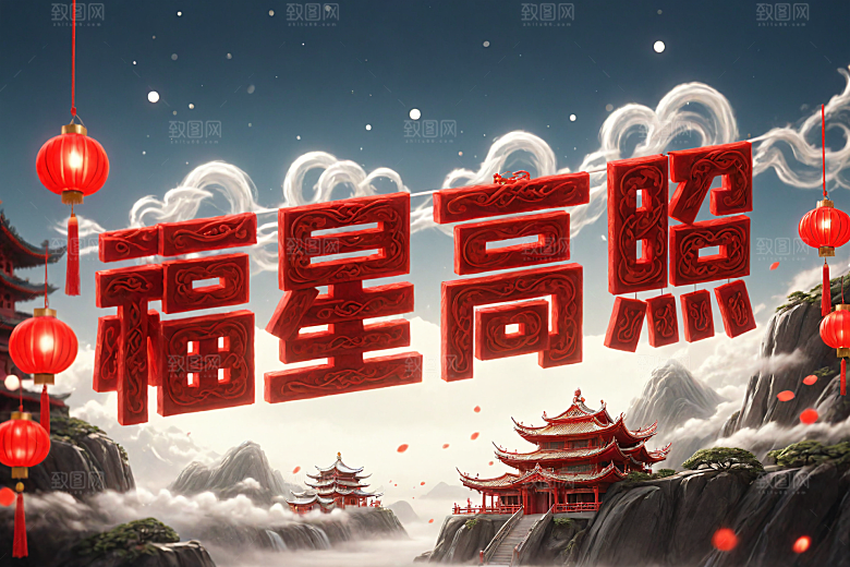 新年祝福春节3D艺术字