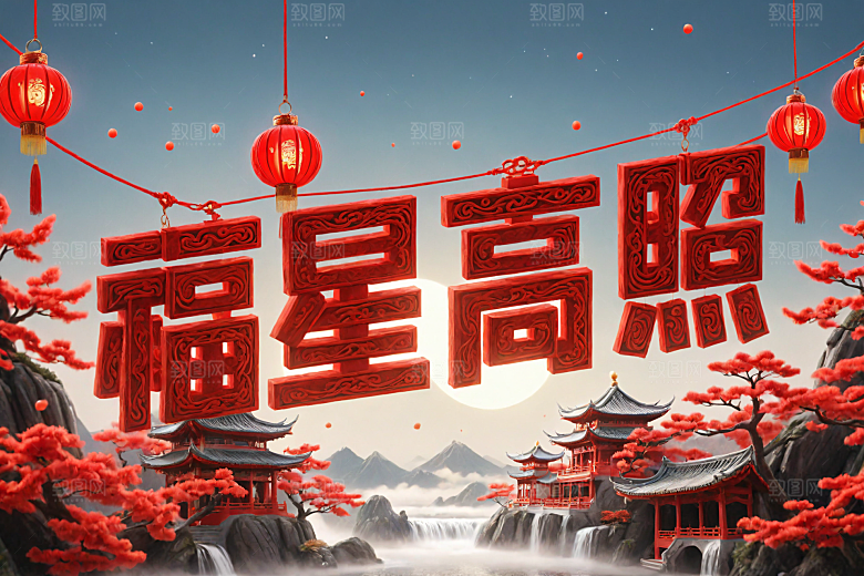 新年祝福新年热闹艺术字