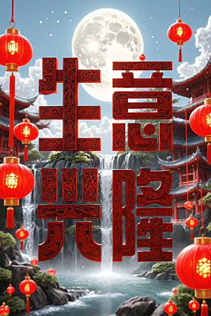 新年祝福春节立体艺术字