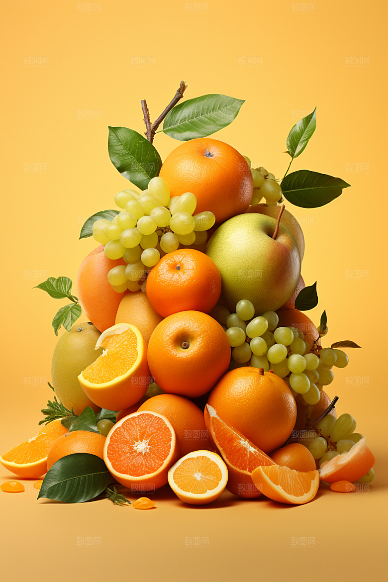 新鲜水果补充维C美食摄影图
