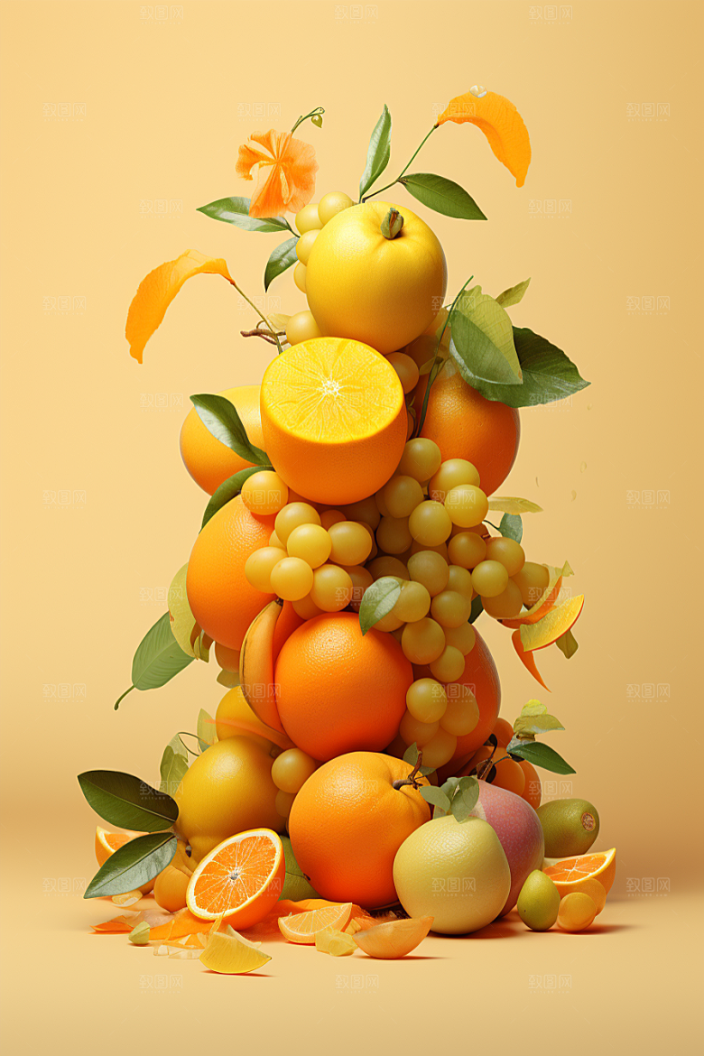 新鲜水果补充维C美食摄影图