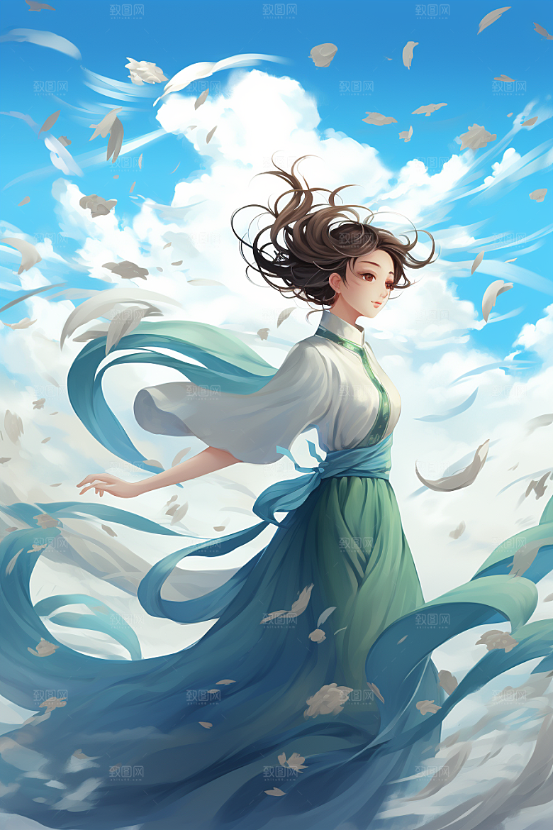 中国风美女侧影婉约新中式插画