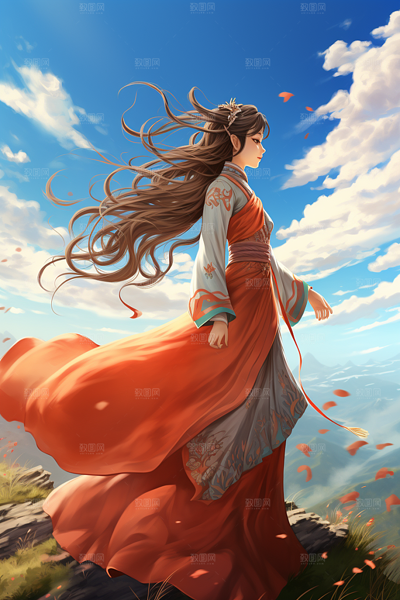 中国风美女侧影唯美新中式插画