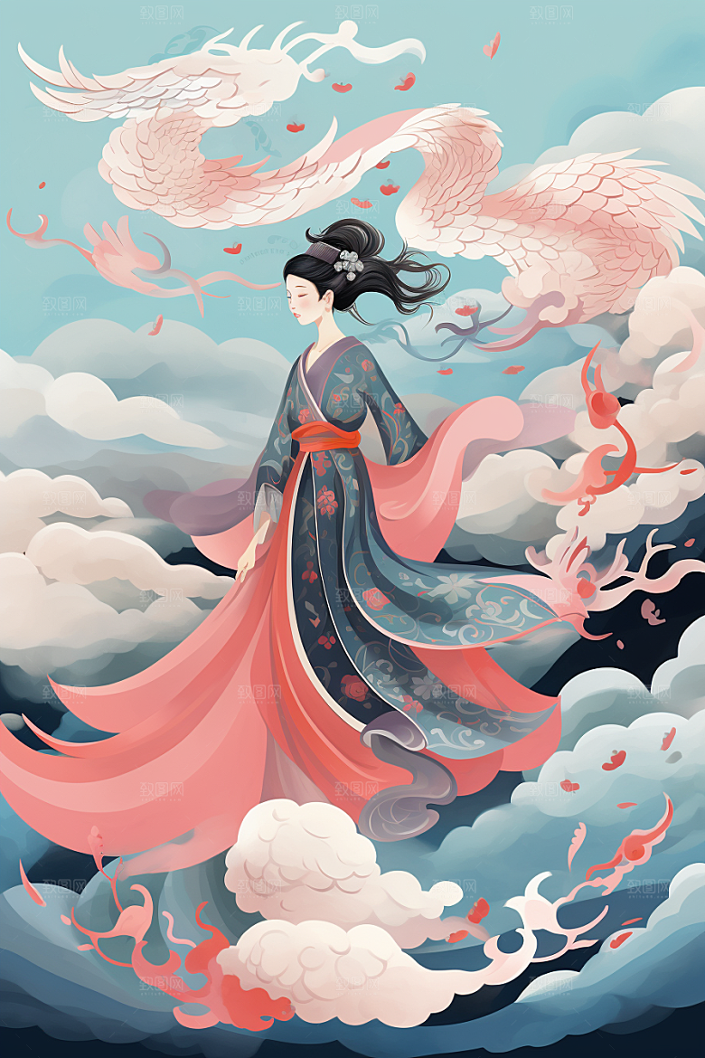 中国风美女侧影唯美婉约插画
