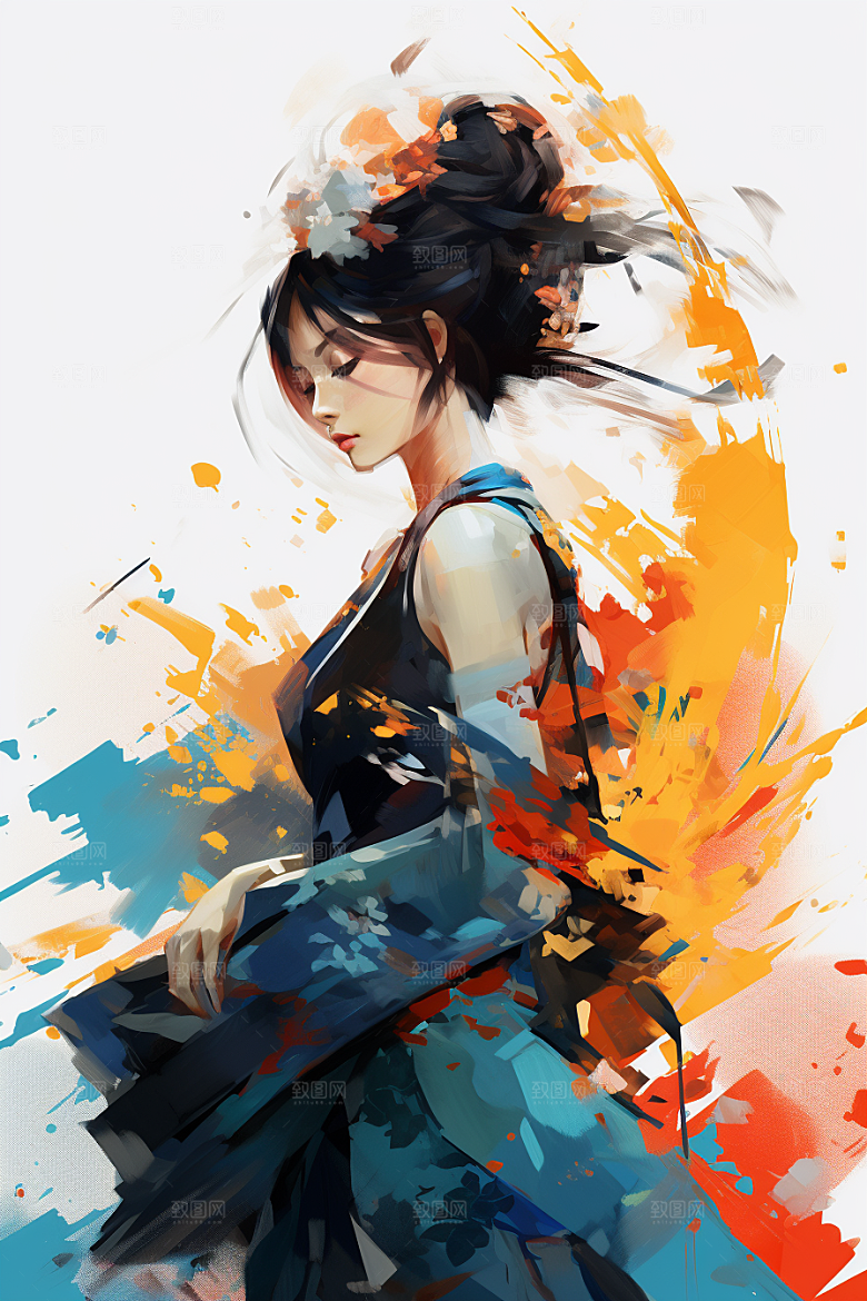 中国风美女侧影新中式婉约插画