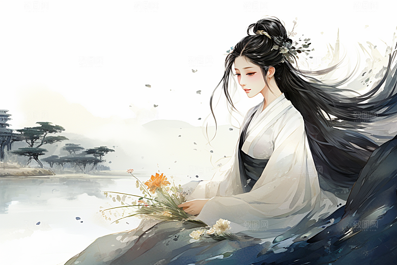 新中式美女艺术高清插画