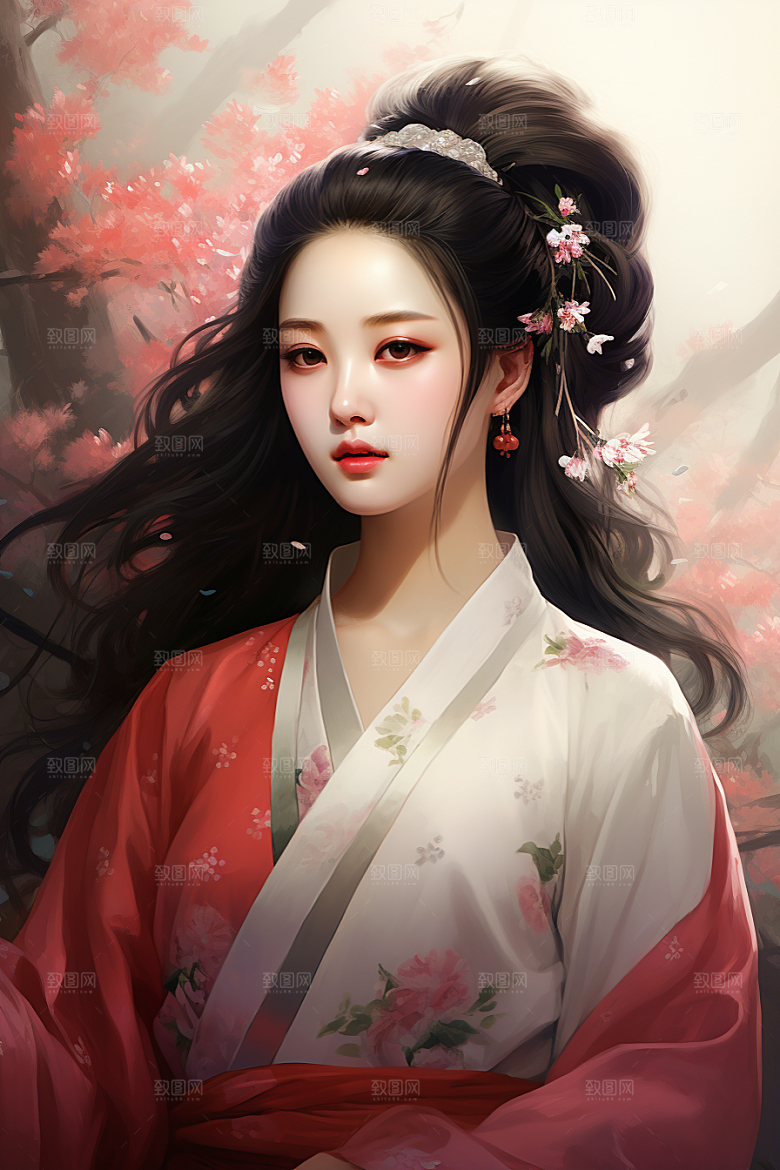 新中式美女水墨温婉插画