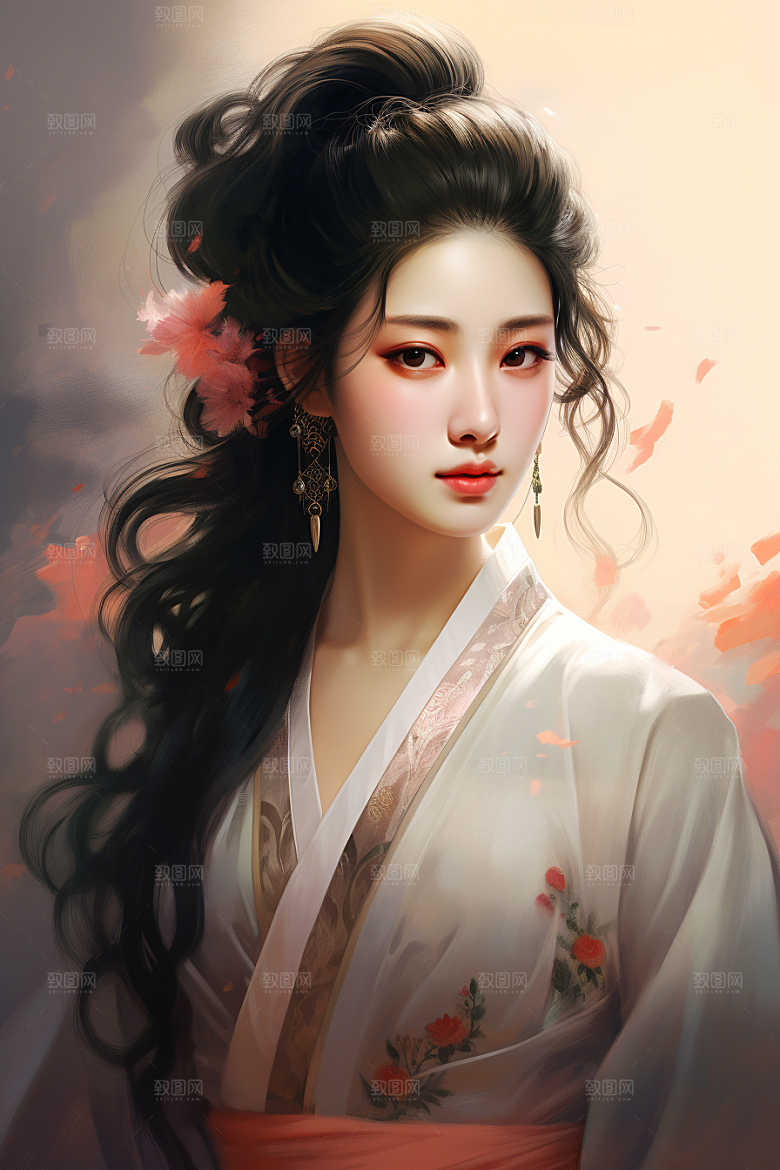 新中式美女中国风文艺插画
