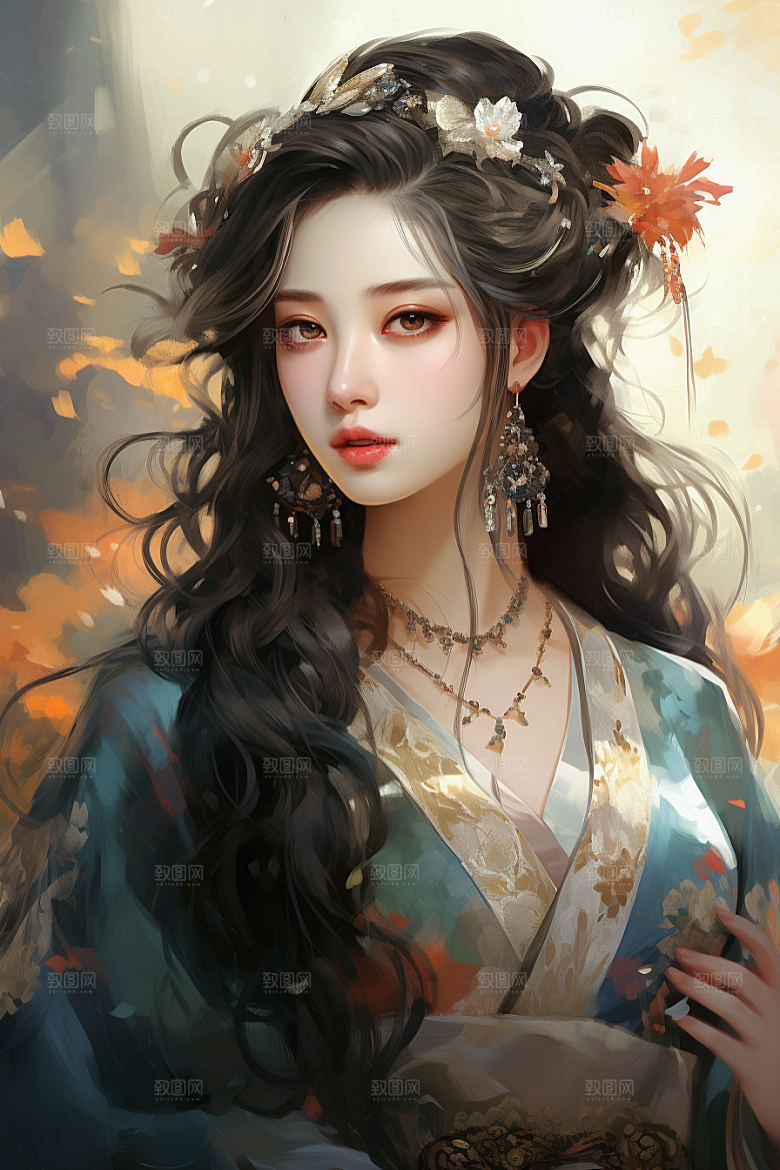 新中式美女艺术文艺插画