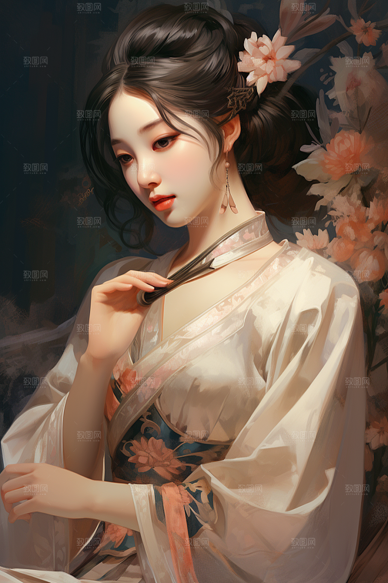 新中式美女水墨中国风插画