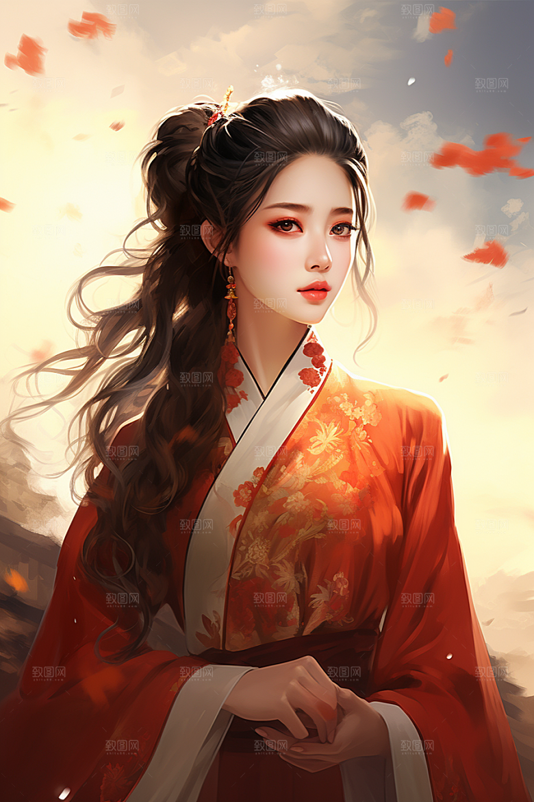 新中式美女文艺高清插画