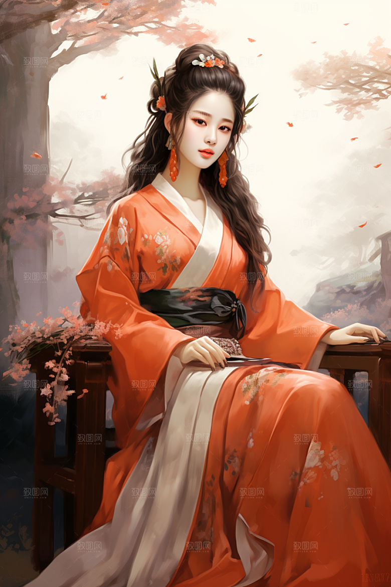 新中式美女温婉中国风插画