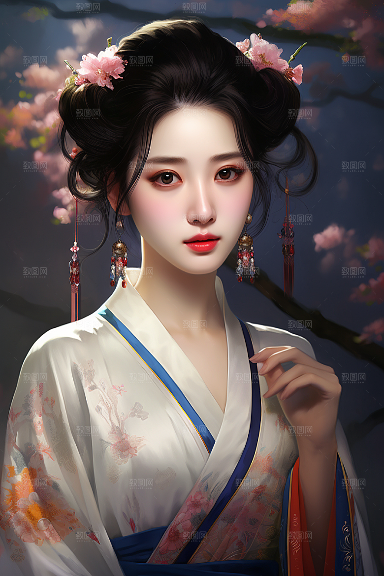 新中式美女艺术高清插画