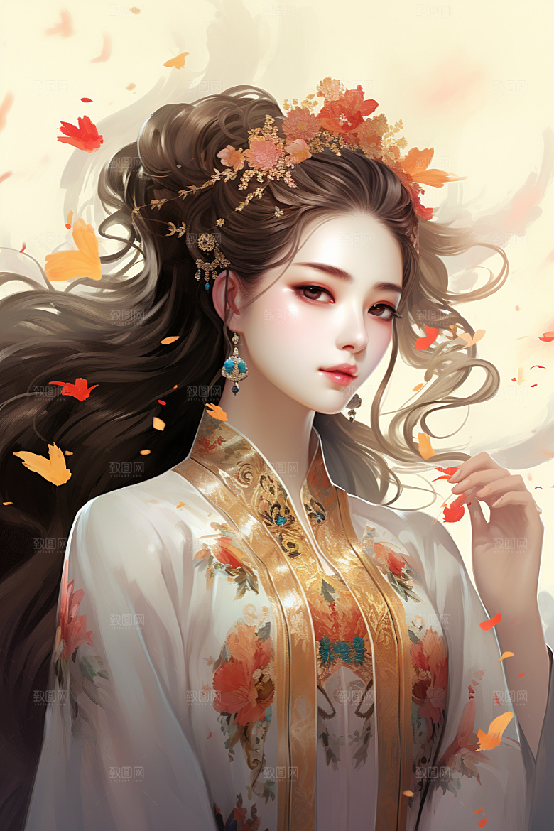 新中式美女手绘温婉插画