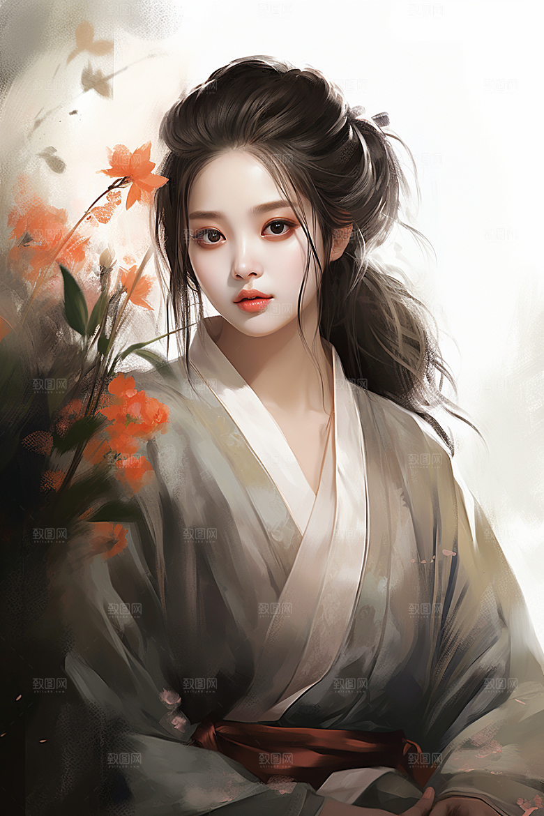 新中式美女中国风艺术插画