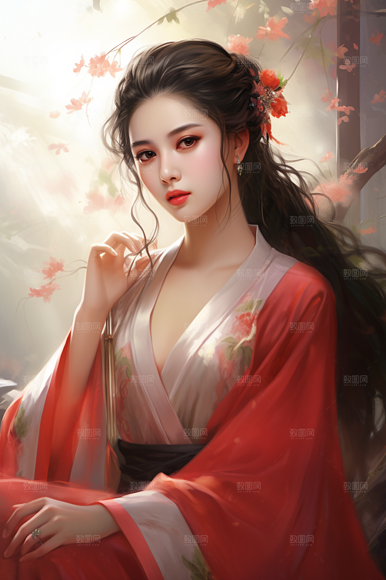 新中式美女中国风手绘插画