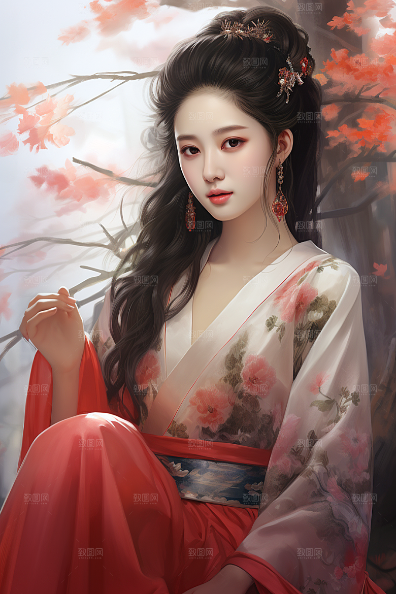 新中式美女中国风文艺插画