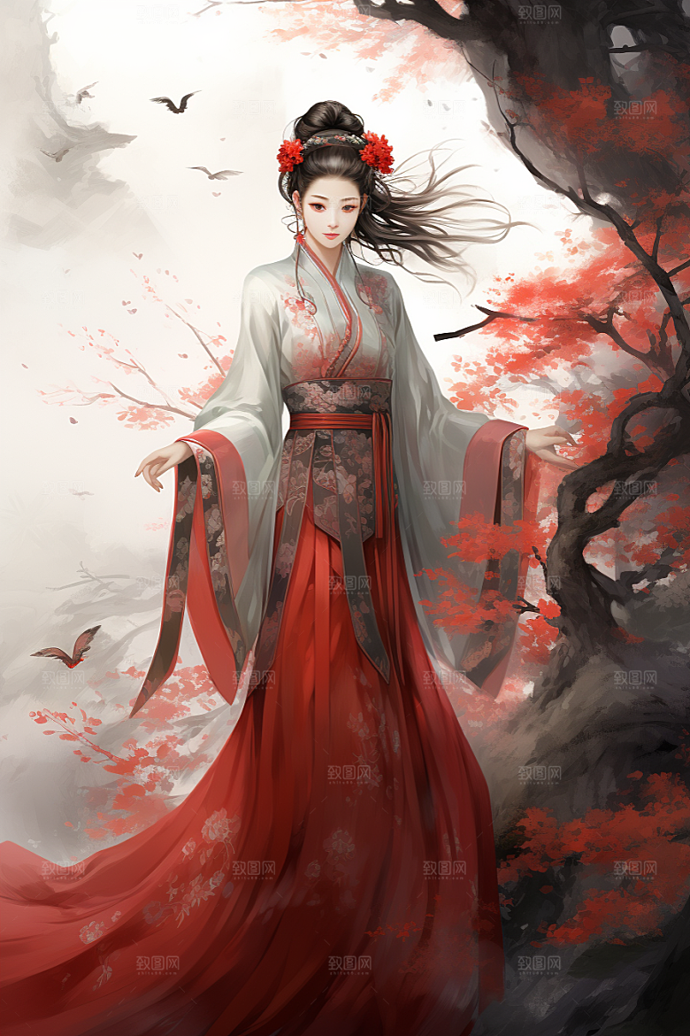 新中式美女中国风高清插画