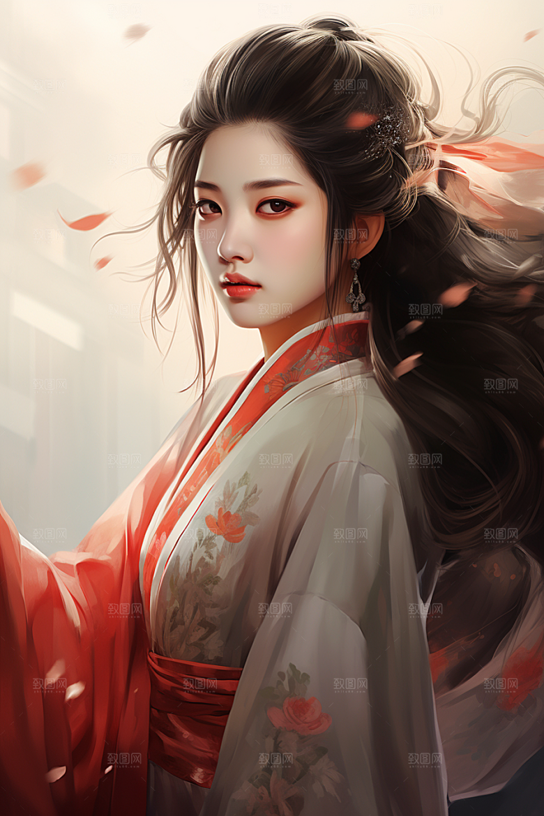 新中式美女手绘中国风插画