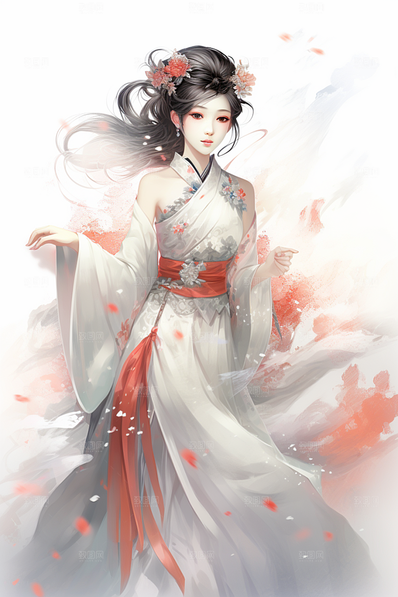 新中式美女艺术高清插画