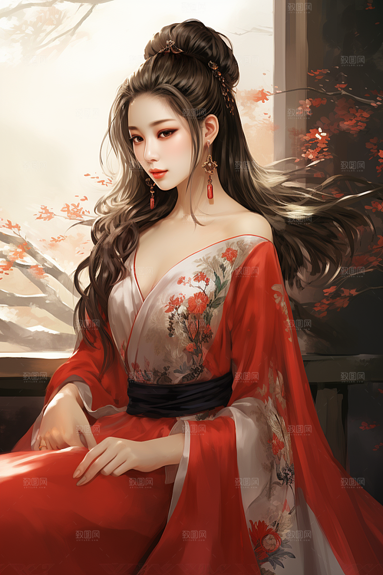 新中式美女唯美艺术插画