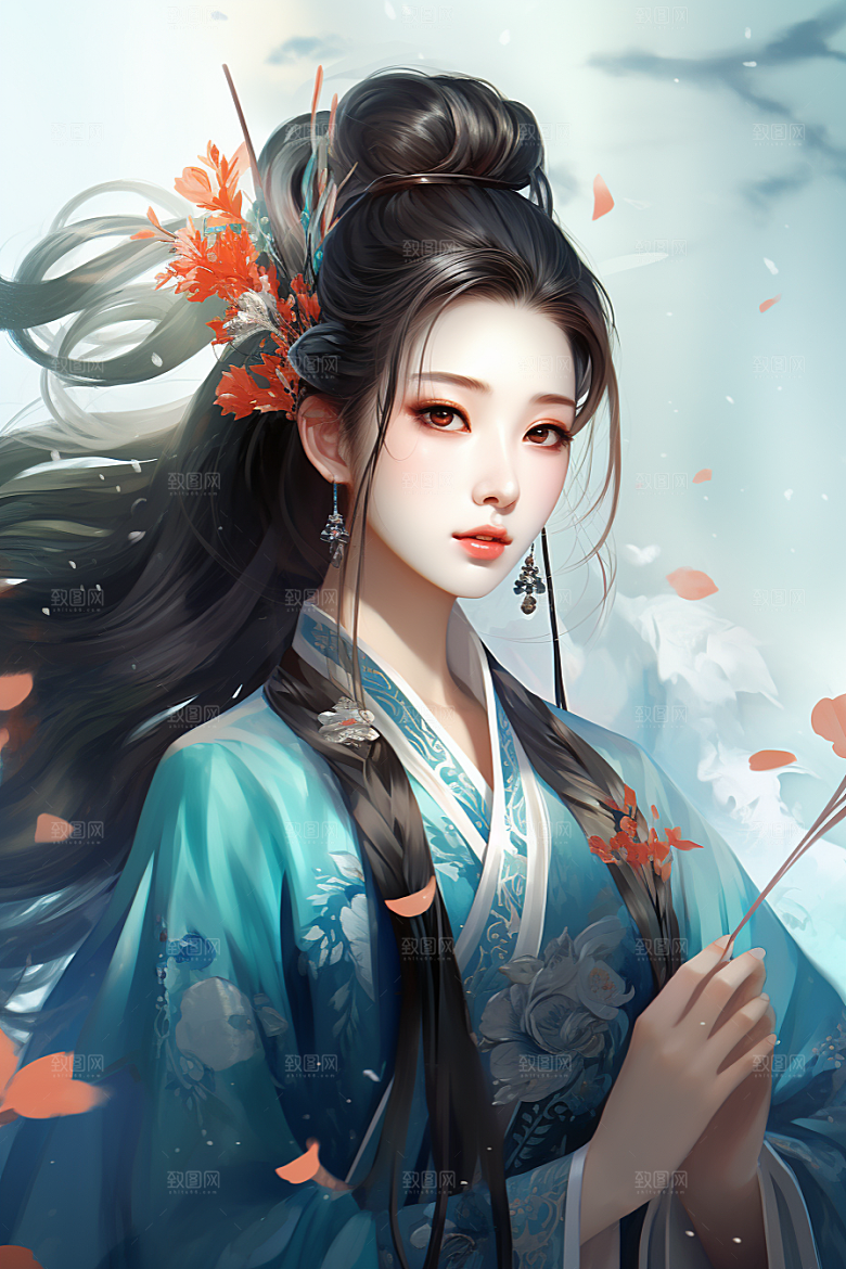 新中式美女艺术高清插画