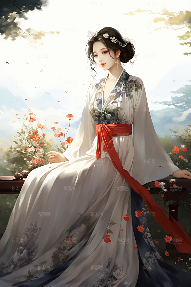 新中式美女温婉唯美插画