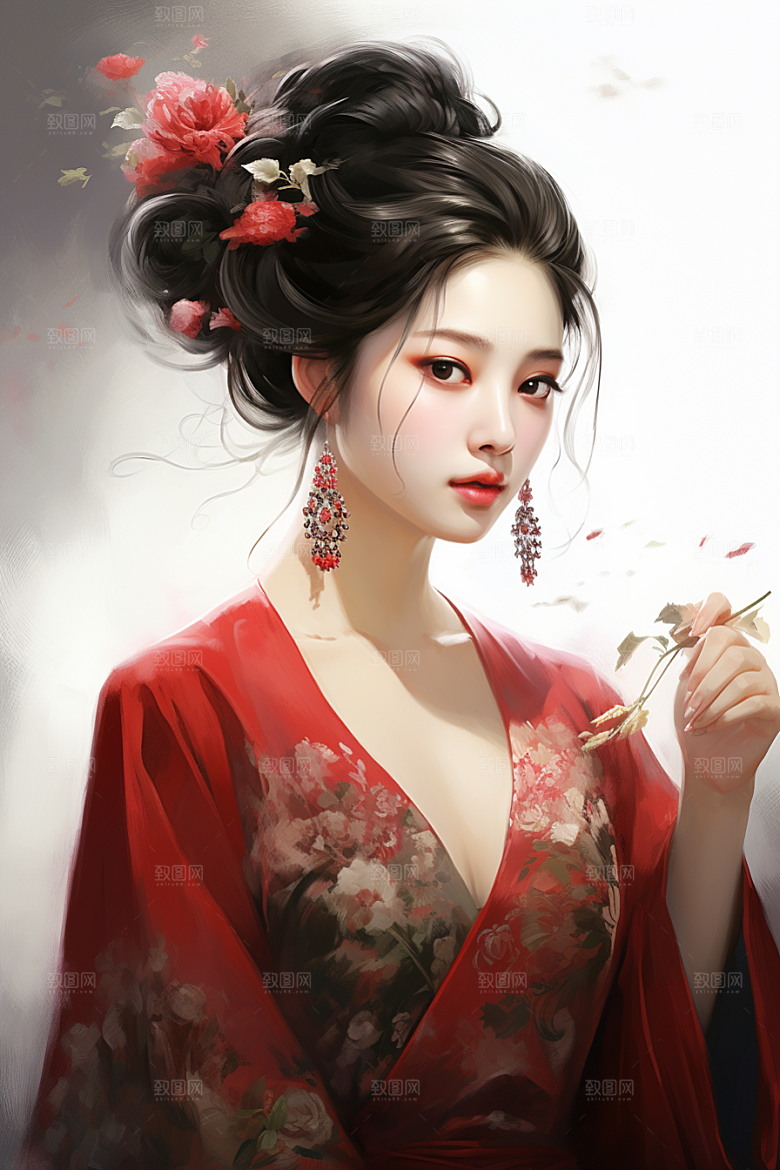 新中式美女唯美中国风插画