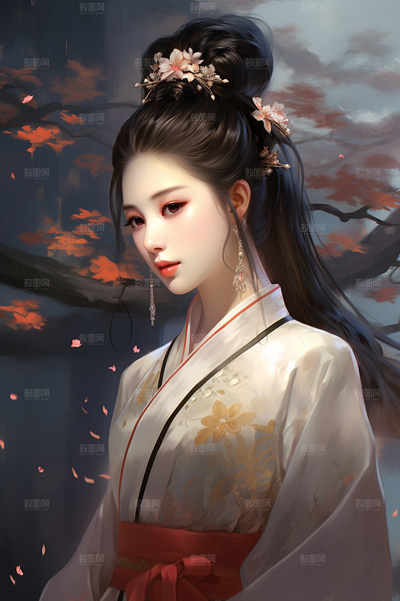 新中式美女温婉艺术插画