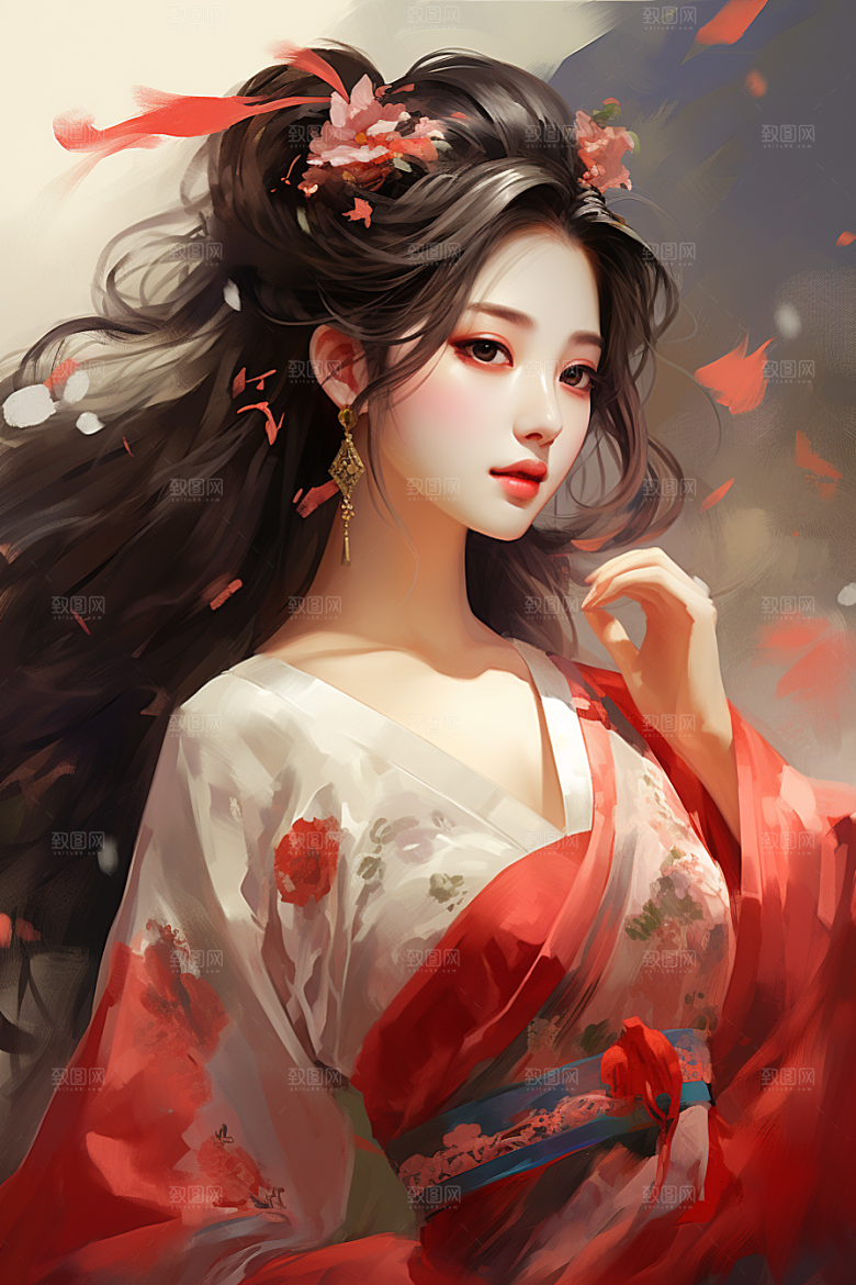 新中式美女中国风文艺插画