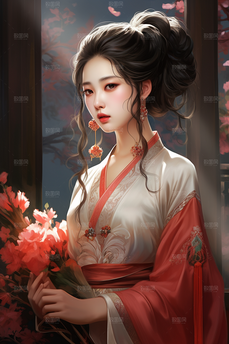 新中式美女中国风高清插画