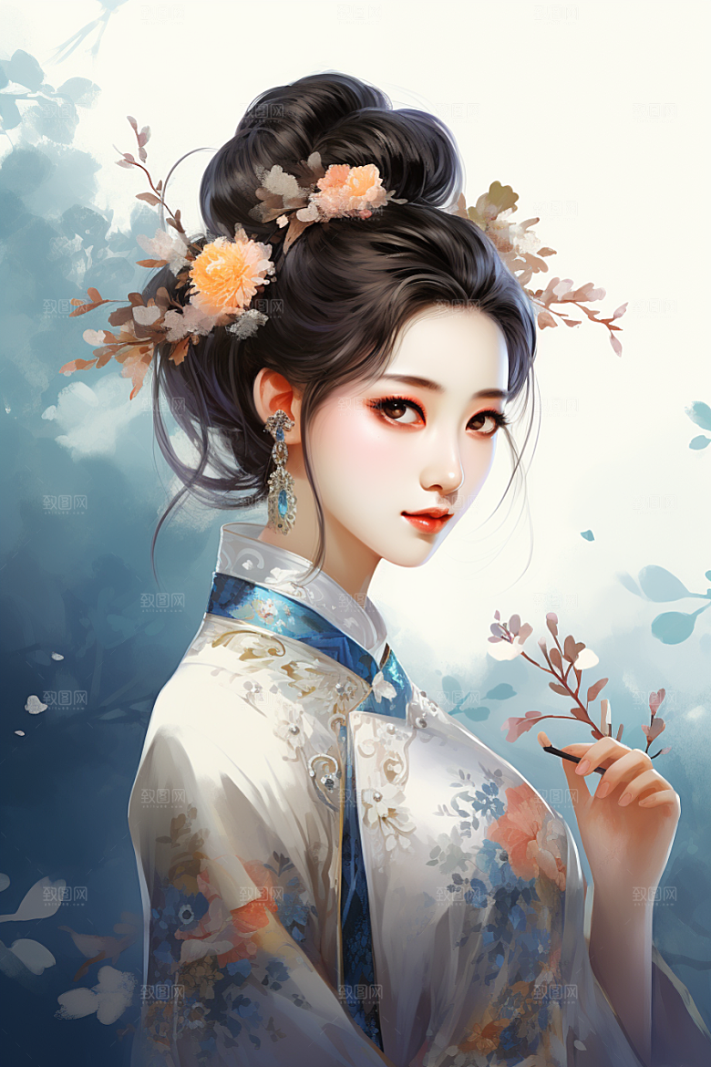 新中式美女中国风中国风插画