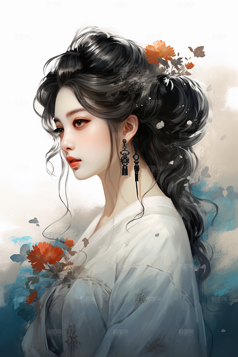 新中式美女中国风文艺插画